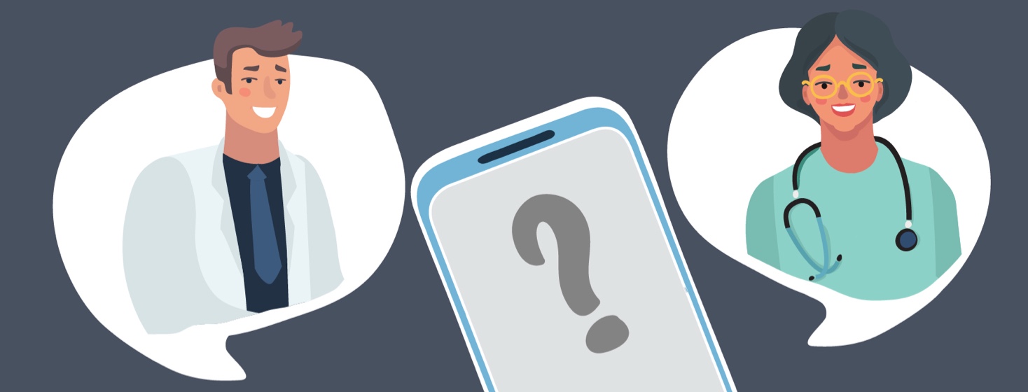 Phone between two different types of doctors, a male primary care doctor and a female specialist.