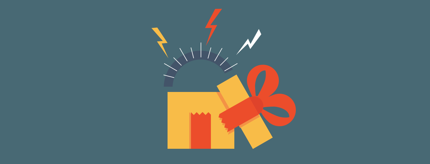 A box opens to reveal a present with lightning bolts