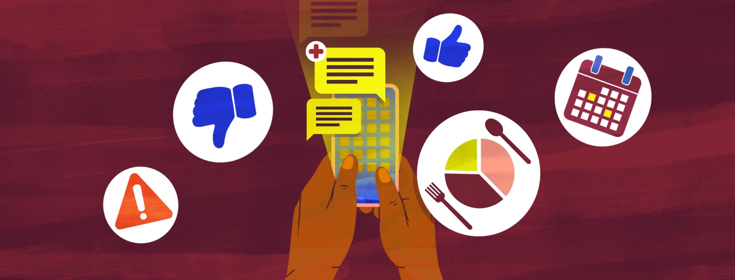 Icons from health apps flying out of a phone screen.