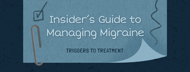 Sticky note with scribbles, check mark, reading Insider's Guide to Managing Migraine Triggers to Treatment