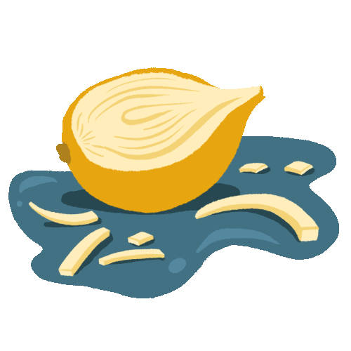 Half onion rocking in a pool of slices