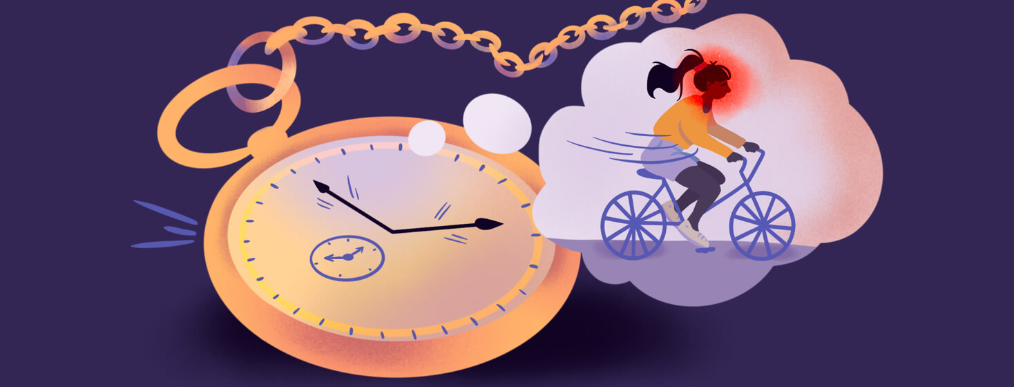 Pocket watch featuring memory of woman rushing on her bike to make an appointment with head pain