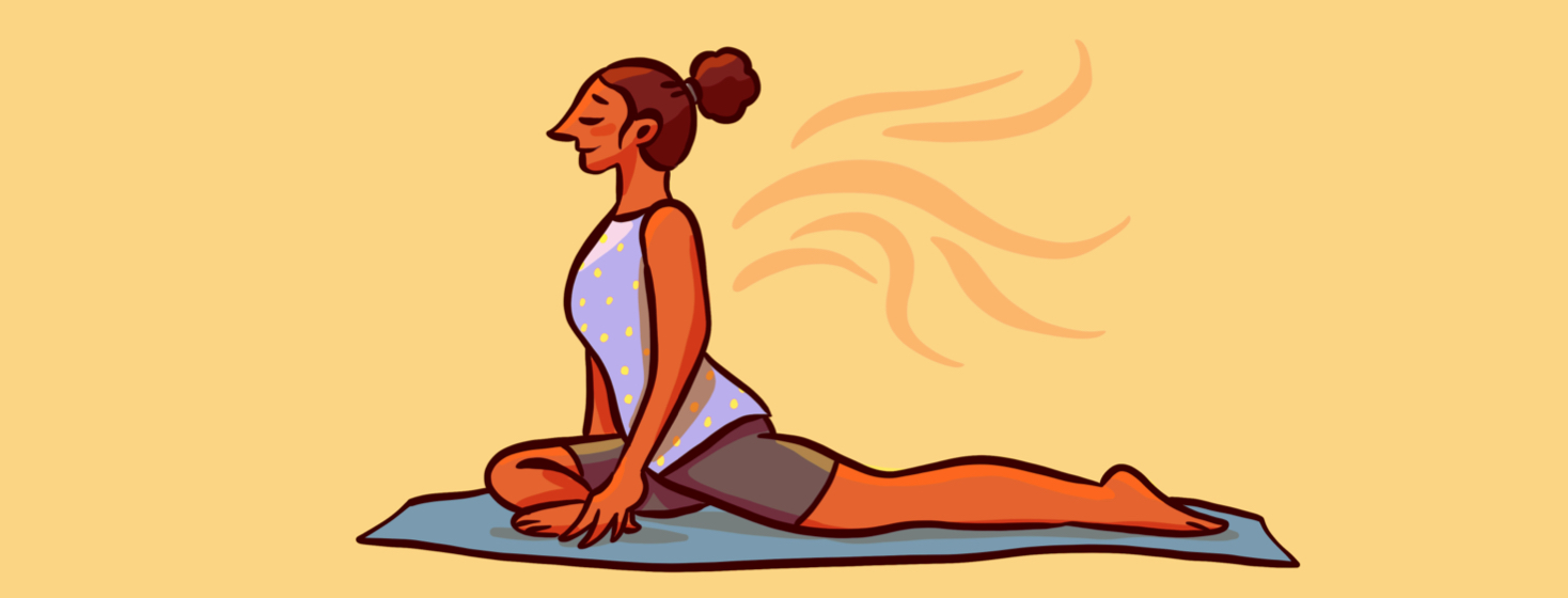 Woman enjoys calming effect of yoga on mat