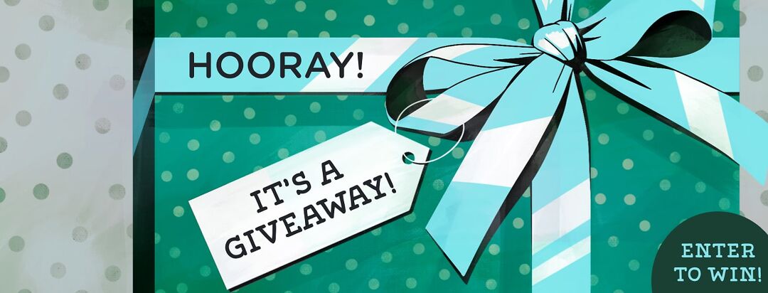 A present with a bow and tag that says, "Hooray it's a giveaway!"